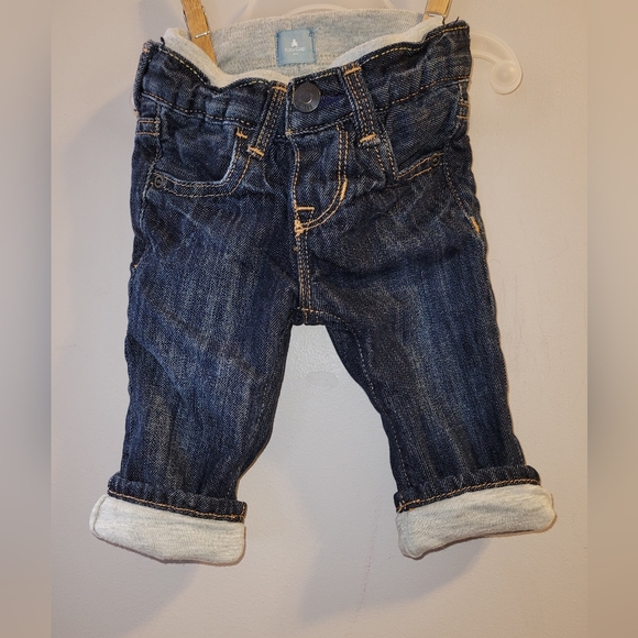 Baby GAP Lined Denim Jeans Boy Girl 3-6 Months Dark Wash Faux Fly - Picture 4 of 4